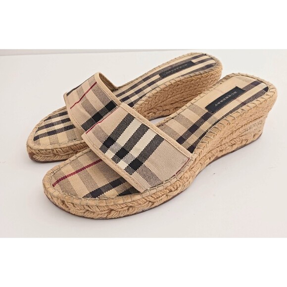 Burberry Nova Check Canvas Espadrille Slide Wedge EU 39 US 8-8.5 Made in Spain - Picture 6 of 12